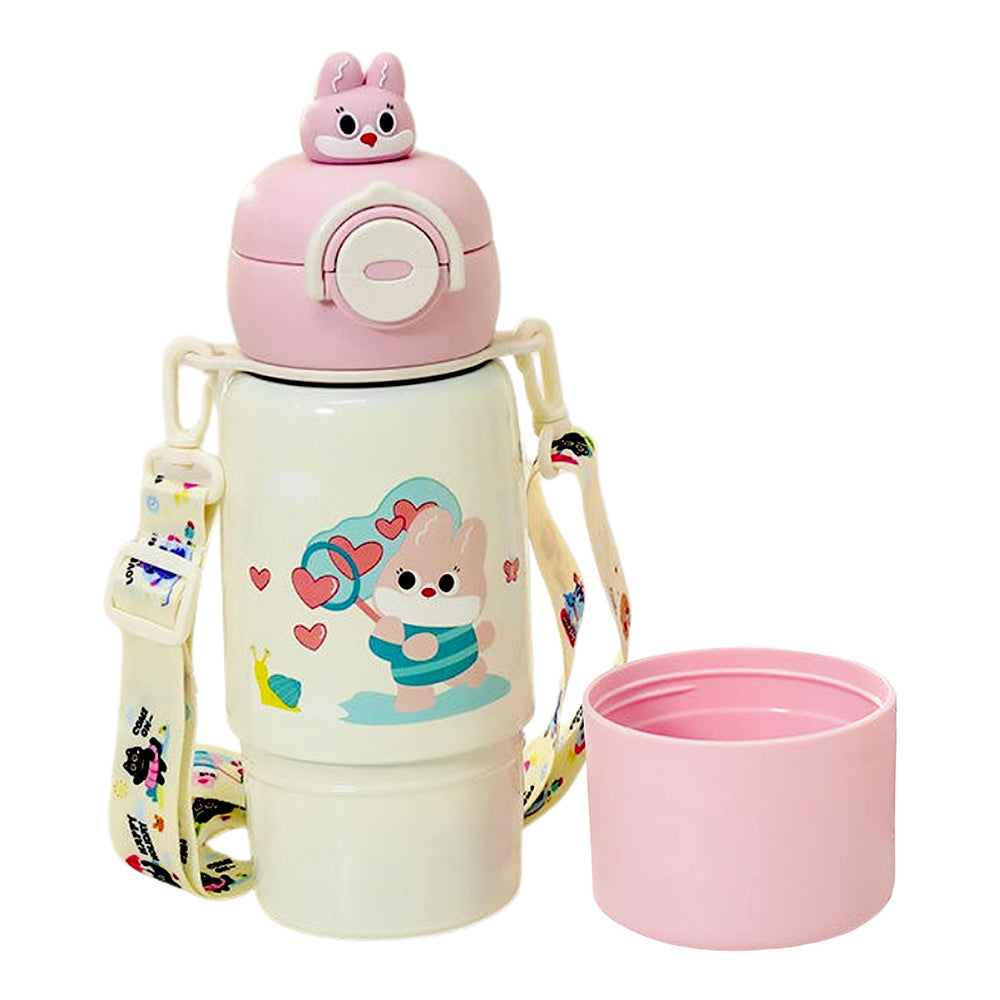 Pink Rabbit Bottomlid Series,  Stainless Steel Kids Water Bottle , 480ml