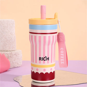 Pink Stripes,  Rich Series, Stainless Steel Tumbler and Water Bottle for Kids, Teens and Adults, 560 ml
