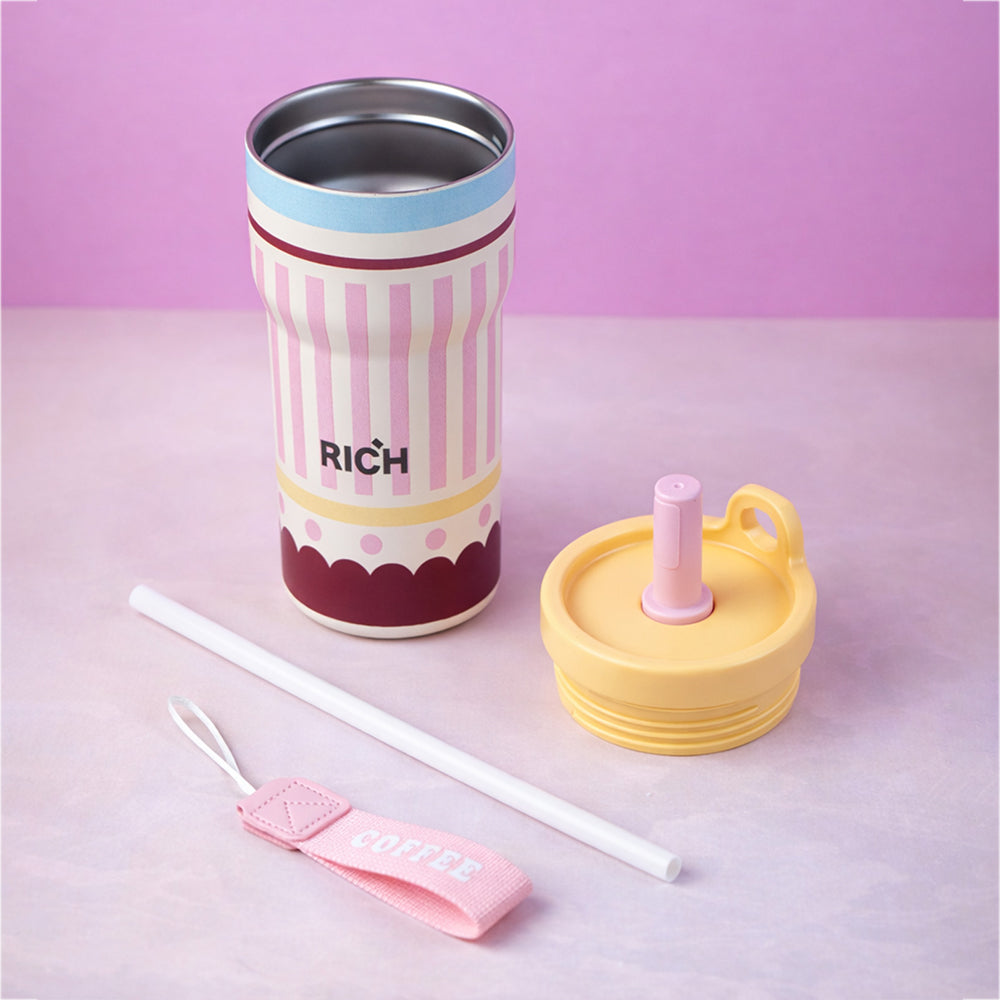 Pink Stripes,  Rich Series, Stainless Steel Tumbler and Water Bottle for Kids, Teens and Adults, 560 ml