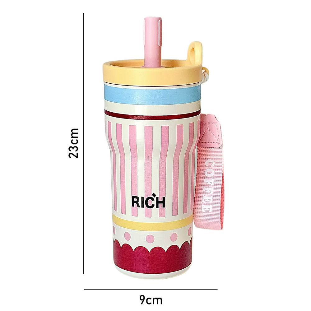 Pink Stripes,  Rich Series, Stainless Steel Tumbler and Water Bottle for Kids, Teens and Adults, 560 ml