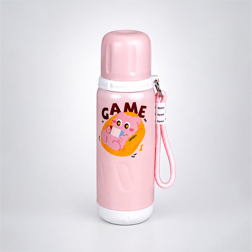 Pink White Game Design, Stainless Steel Thermos & Water Bottle for Kids, 600ml