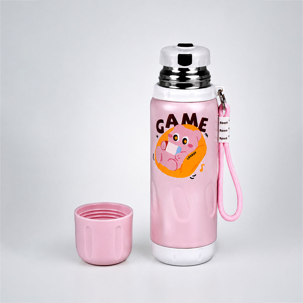 Pink White Game Design, Stainless Steel Thermos & Water Bottle for Kids, 600ml