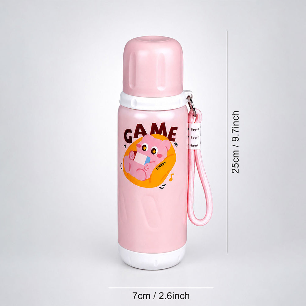 Pink White Game Design, Stainless Steel Thermos & Water Bottle for Kids, 600ml