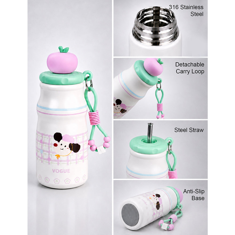 Puppy Checks, sleek Stainless Steel Water Bottle with Infuser attachment for Kids, 400ml