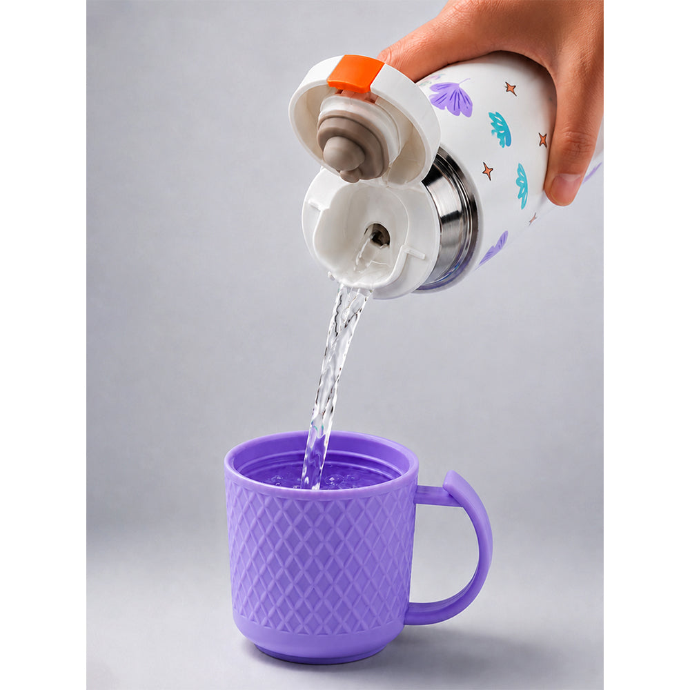 Purple Checks Cup Lid Design, Sleek Stainless Steel Thermos & Water Bottle for Kids, 350ml