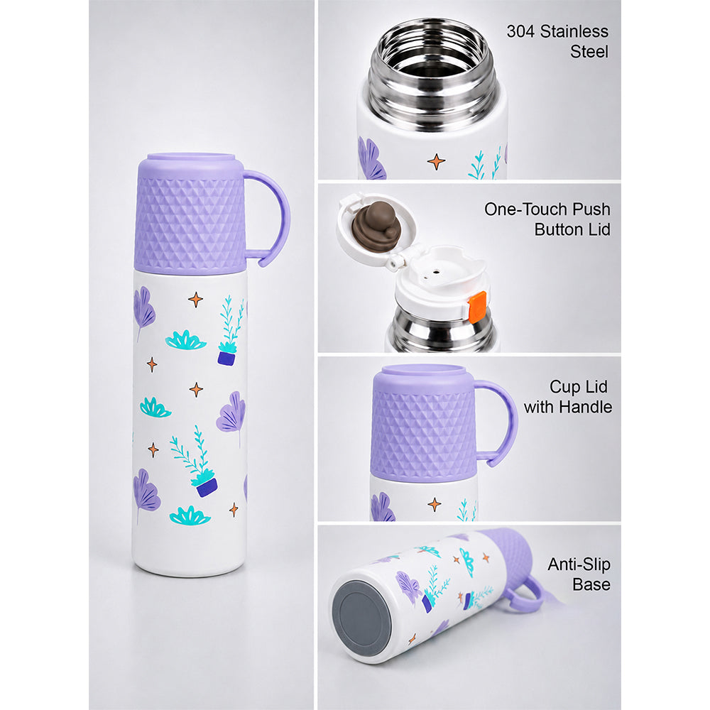 Purple Checks Cup Lid Design, Sleek Stainless Steel Thermos & Water Bottle for Kids, 350ml