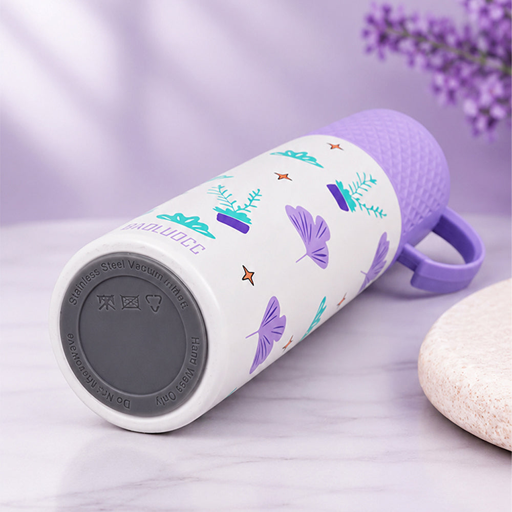 Purple Checks Cup Lid Design, Sleek Stainless Steel Thermos & Water Bottle for Kids, 350ml