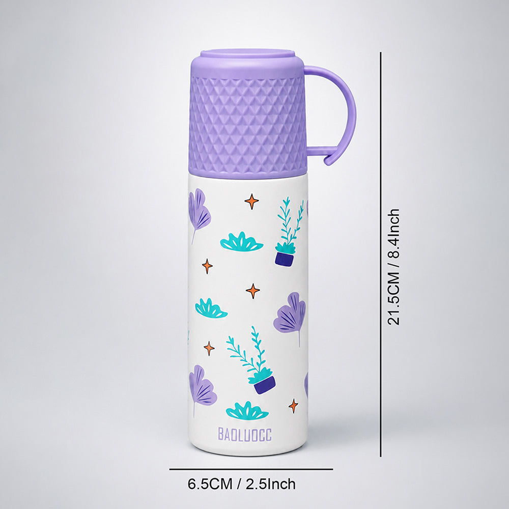 Purple Checks Cup Lid Design, Sleek Stainless Steel Thermos & Water Bottle for Kids, 350ml