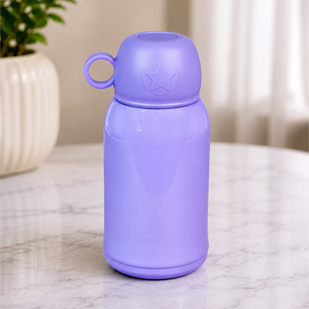 Purple Bear Design,Two Lid Series with Plush Cover, Stainless SteelWater Bottle & Hot thermos flask forKids and Toddlers, 500ml