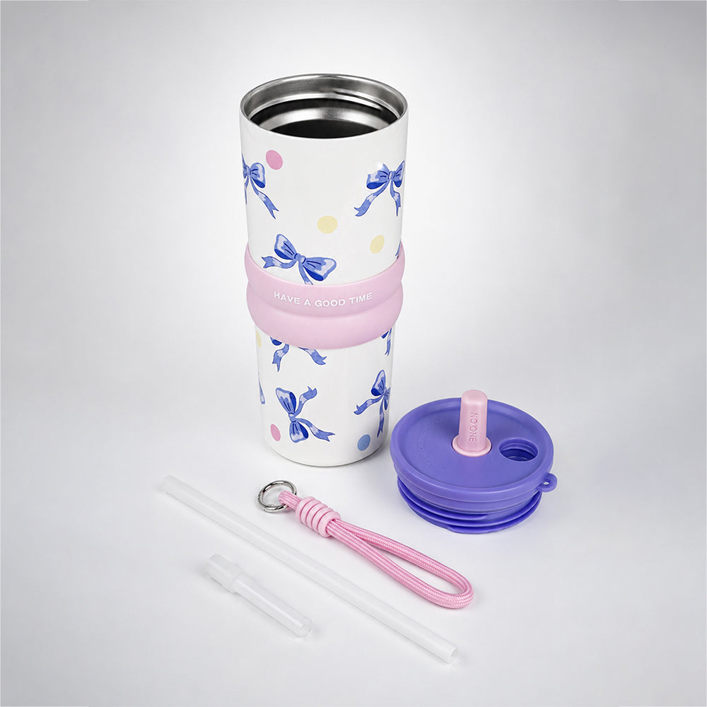 Purple Bows, Good Time Series, Stainless Steel Tumbler and Water Bottle for Kids & Adults, 710ml