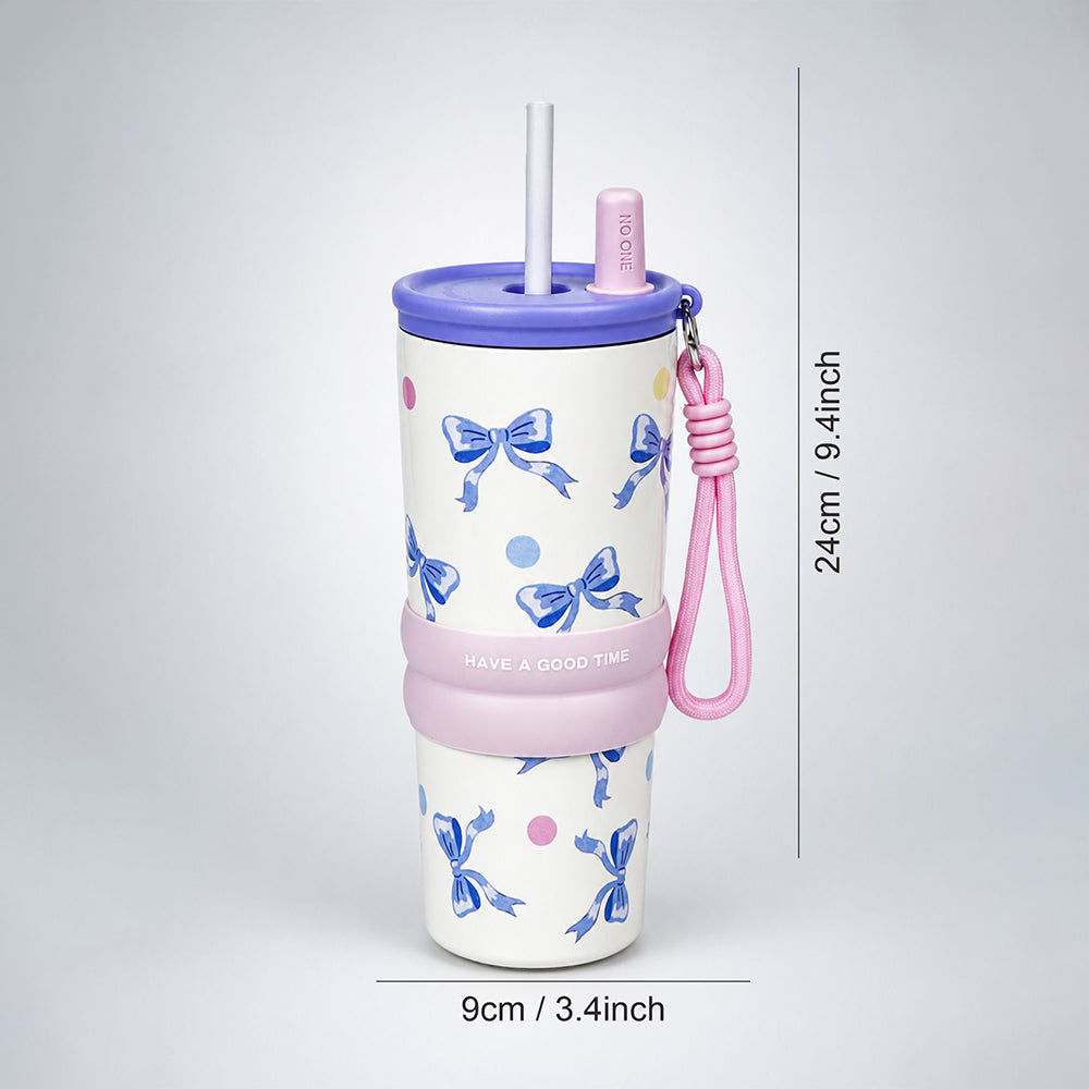 Purple Bows, Good Time Series, Stainless Steel Tumbler and Water Bottle for Kids & Adults, 710ml