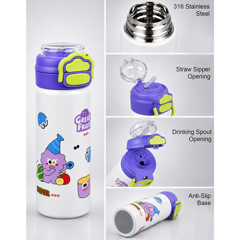 Purple Lid, Fruit Buddy Series, Stainless Steel Water Bottle for Kids, 700ml