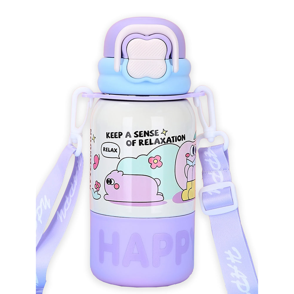Purple Happy Cartoon Stainless Steel kids Water Bottle, 500ml