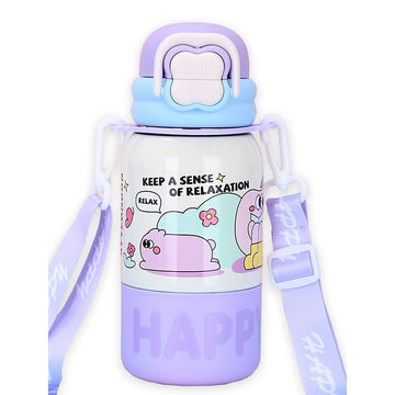 Purple Happy Cartoon Stainless Steel kids Water Bottle, 500ml