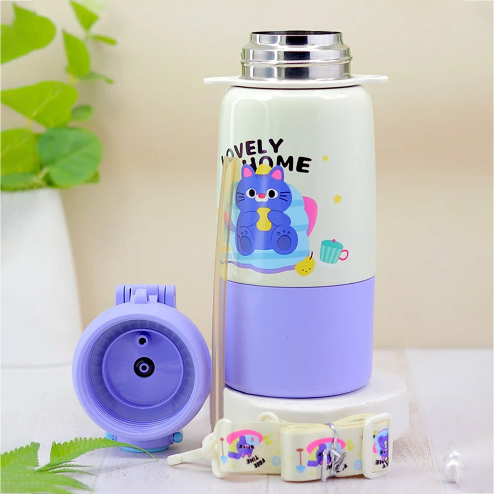 Purple Cat Bottomlid Series,  Stainless Steel Kids Water Bottle , 480ml