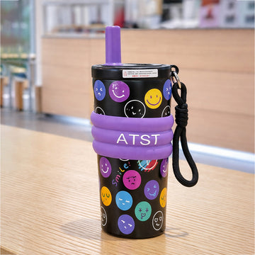 Purple Smiley Fluroscent series Stainless Steel Tumbler and Water Bottle for Kids and Adults,550ml