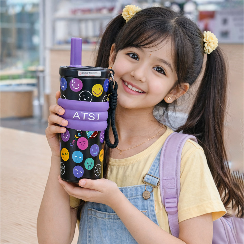 Purple Smiley Fluroscent series Stainless Steel Tumbler and Water Bottle for Kids and Adults,550ml
