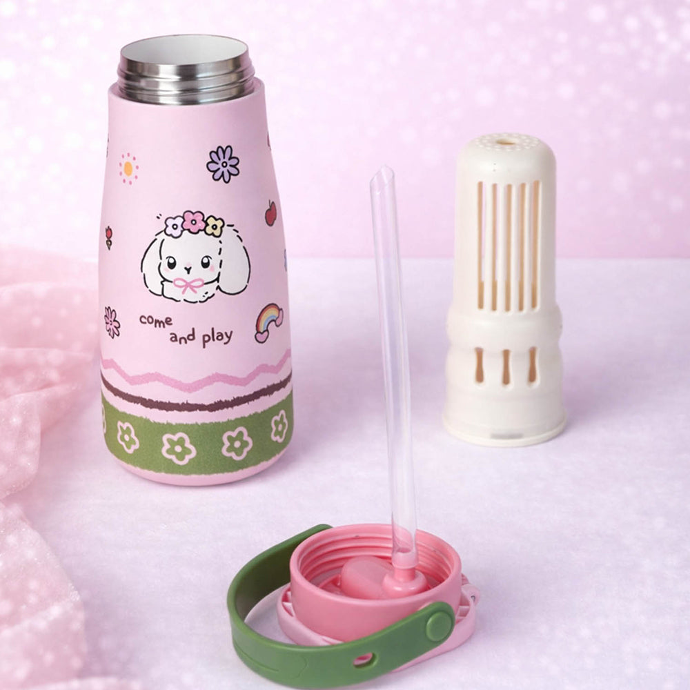 Rabbit floral Moo series insulated thermos Bottle with detachable filter for Kids and Adults, 600ml