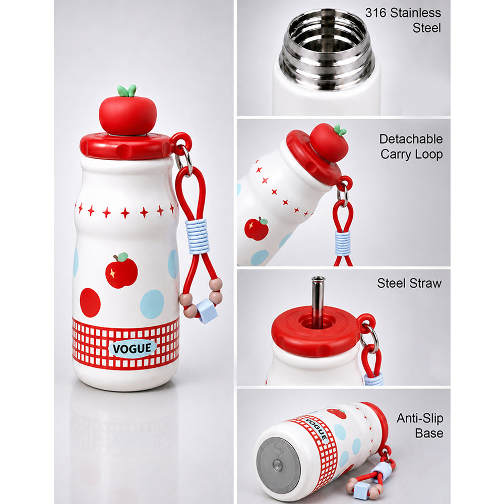 Red Apple, sleek Stainless Steel Water Bottle with Infuser attachment for Kids, 400ml