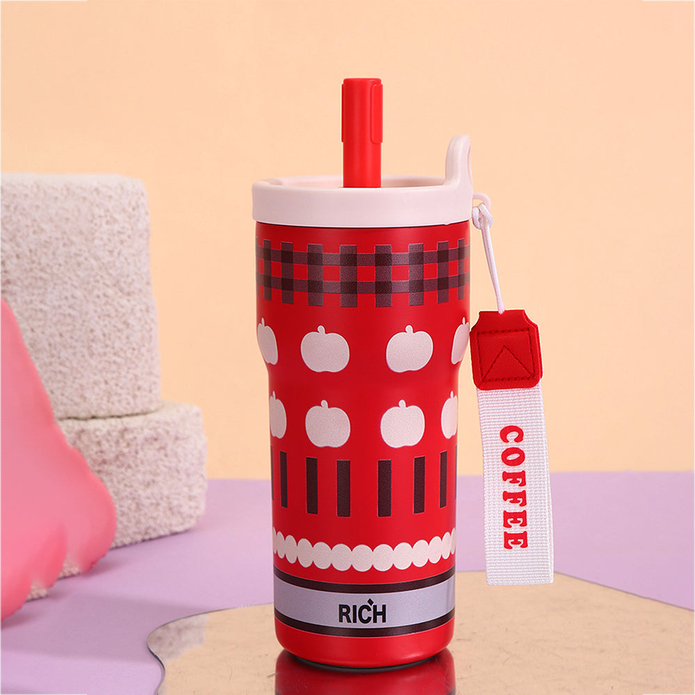Red Checks Apple ,  Rich Series, Stainless Steel Tumbler and Water Bottle for kids, Teens and Adults, 560 ml