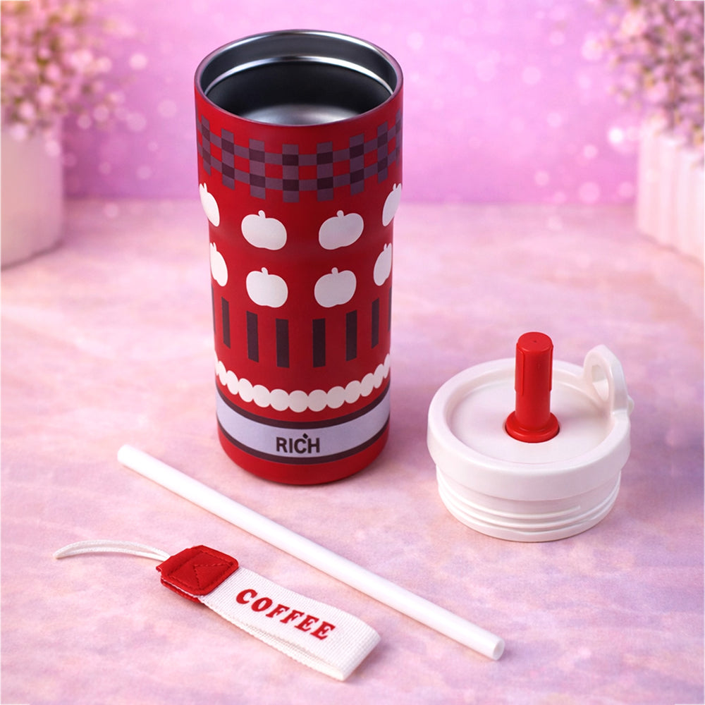 Red Checks Apple ,  Rich Series, Stainless Steel Tumbler and Water Bottle for kids, Teens and Adults, 560 ml
