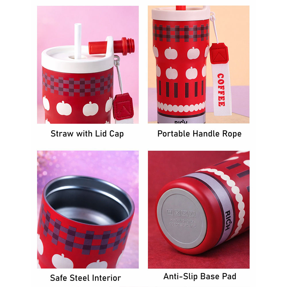 Red Checks Apple ,  Rich Series, Stainless Steel Tumbler and Water Bottle for kids, Teens and Adults, 560 ml