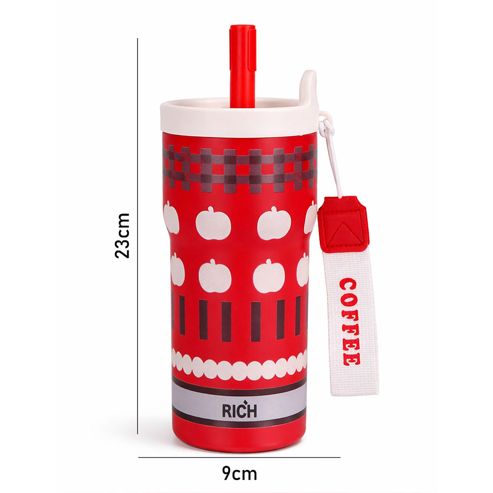 Red Checks Apple ,  Rich Series, Stainless Steel Tumbler and Water Bottle for kids, Teens and Adults, 560 ml