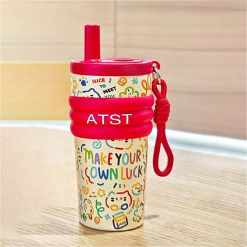 Red Lucky Doodle Fluroscent series Stainless Steel Tumbler and water bottle for Kids and Adults,550ml