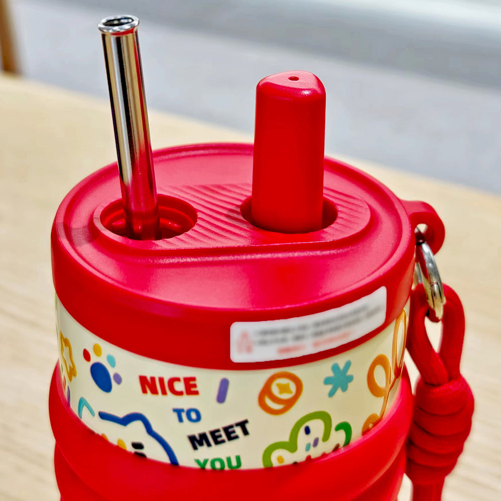Red Lucky Doodle Fluroscent series Stainless Steel Tumbler and water bottle for Kids and Adults,550ml