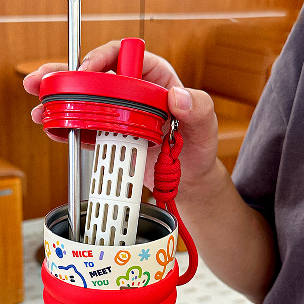 Red Lucky Doodle Fluroscent series Stainless Steel Tumbler and water bottle for Kids and Adults,550ml
