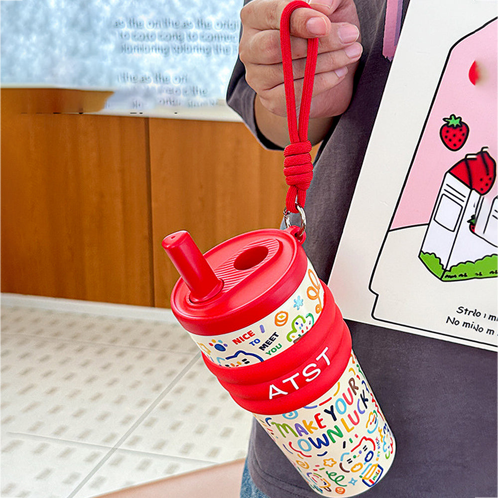 Red Lucky Doodle Fluroscent series Stainless Steel Tumbler and water bottle for Kids and Adults,550ml