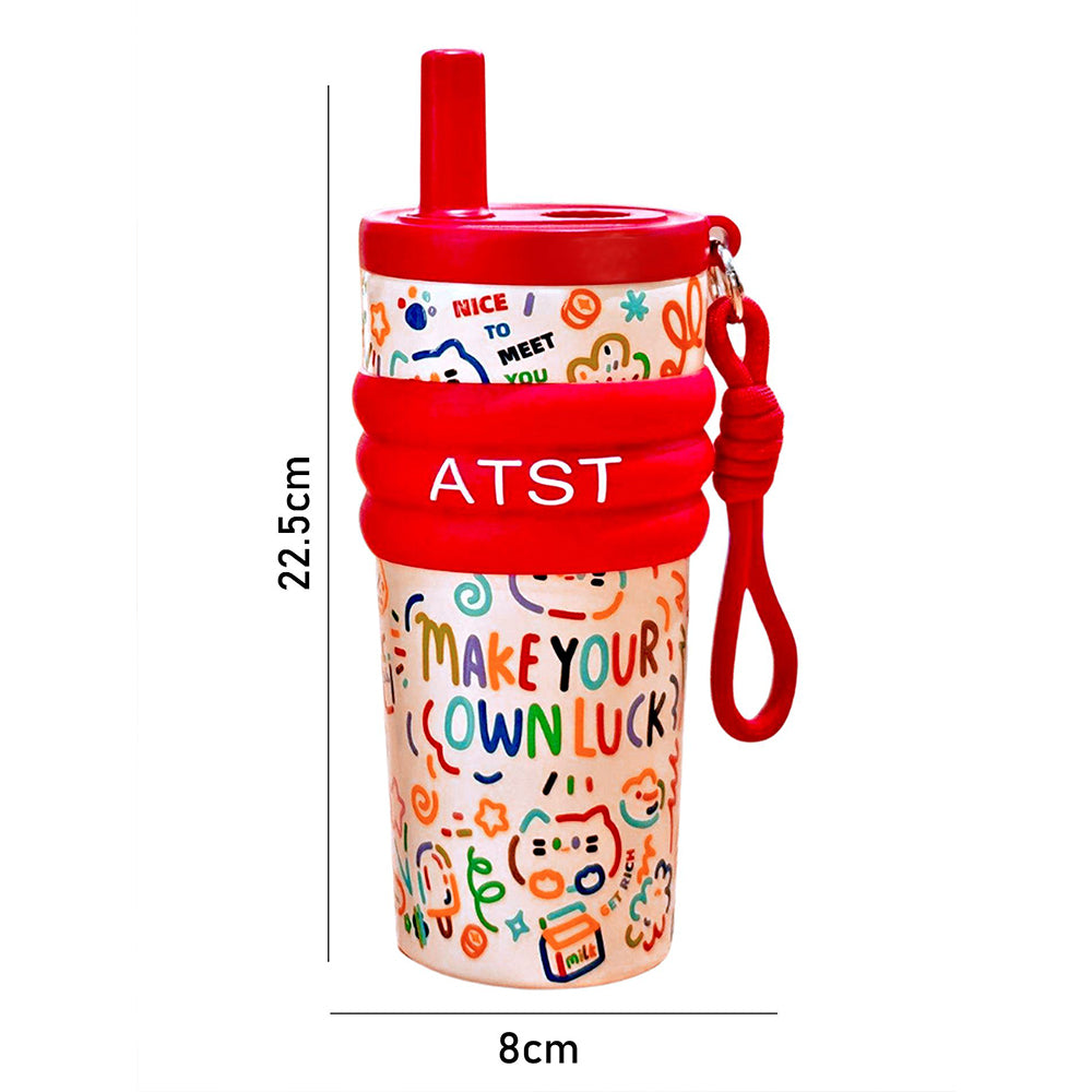 Red Lucky Doodle Fluroscent series Stainless Steel Tumbler and water bottle for Kids and Adults,550ml