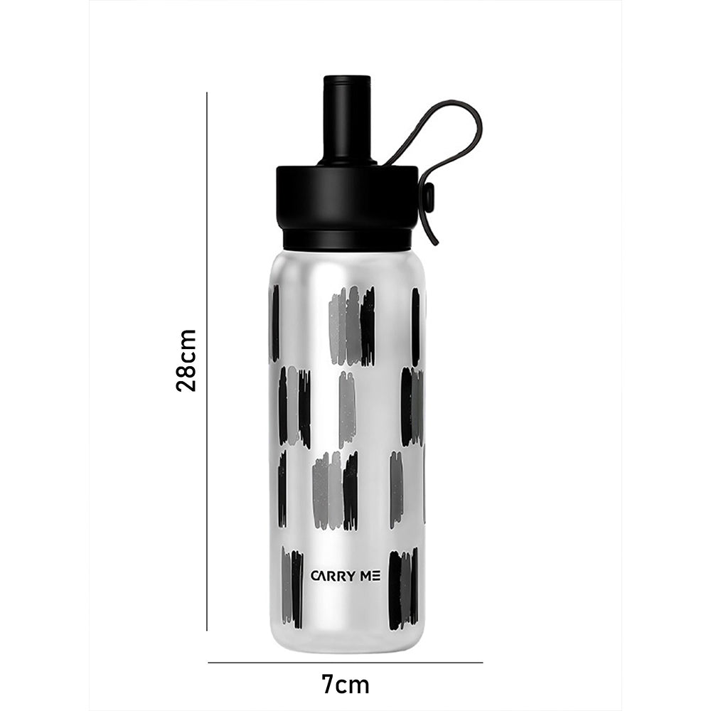 Shiny Black Jumbo Straw Series Stainless Steel Water Bottle fot kids, Teens and Adults,700 ml