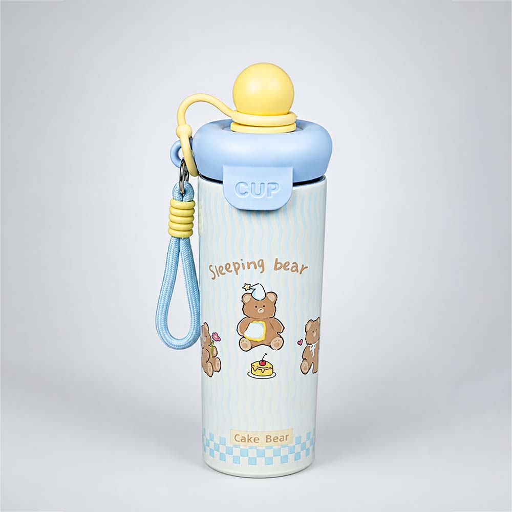 Sleeping Bear, Yellow Ball Lid Series, Stainless Steel Tumbler and Water Bottle for Kids & Adults, 650ml