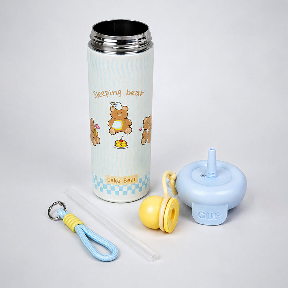 Sleeping Bear, Yellow Ball Lid Series, Stainless Steel Tumbler and Water Bottle for Kids & Adults, 650ml