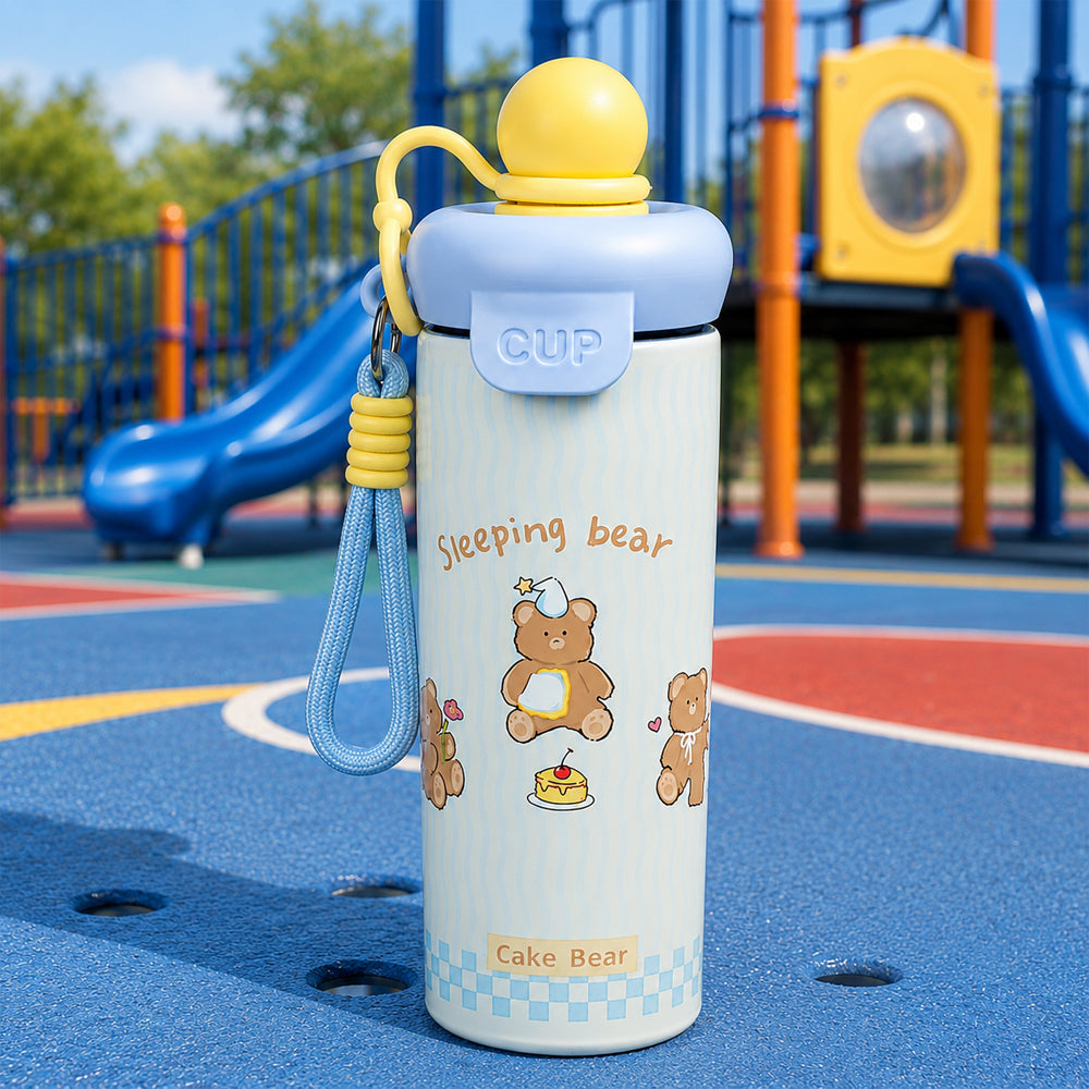 Sleeping Bear, Yellow Ball Lid Series, Stainless Steel Tumbler and Water Bottle for Kids & Adults, 650ml