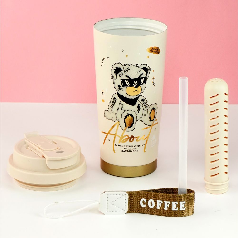White Ted Stainless Steel premium Insulated Detox Infuser Bottle with Tea and Fruit Infuser attachment, 520ml