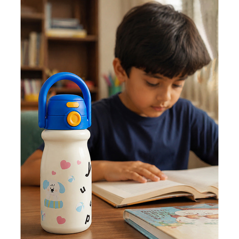 White Blue Puppy Design, Best Series, Stainless Steel Water Bottle for Kids, 500ml