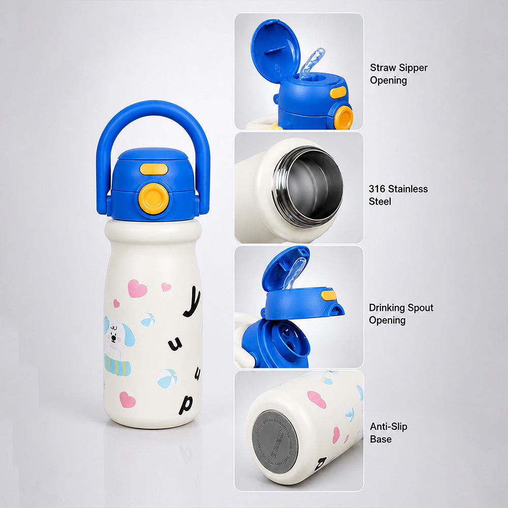 White Blue Puppy Design, Best Series, Stainless Steel Water Bottle for Kids, 500ml