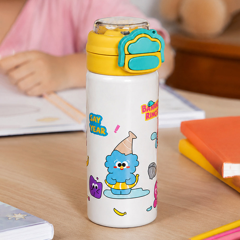 Yellow Lid, Snack Time Buddy Series, Stainless Steel Water Bottle for Kids, 700ml