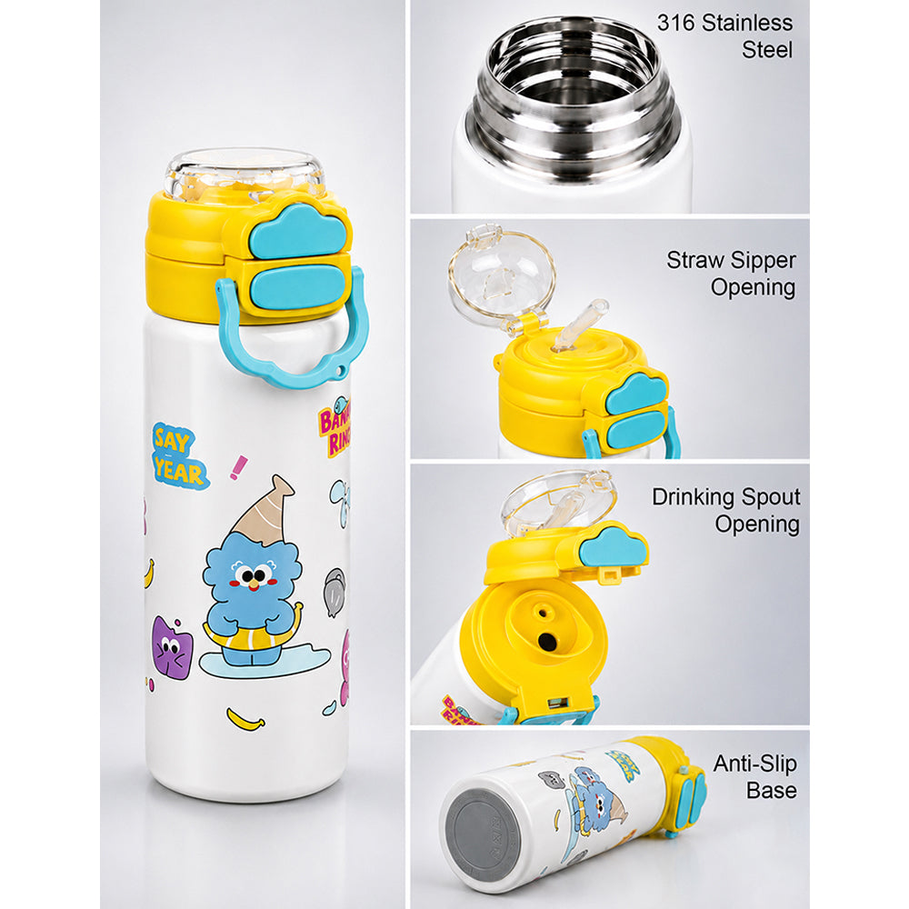 Yellow Lid, Snack Time Buddy Series, Stainless Steel Water Bottle for Kids, 700ml