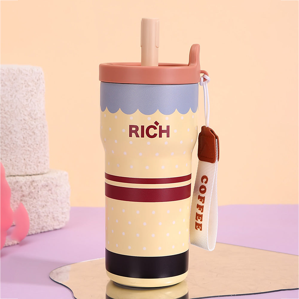 Yellow Polka Rich Series, Stainless Steel Tumbler and Water Bottle for Kids, Teens and Adults, 560 ml