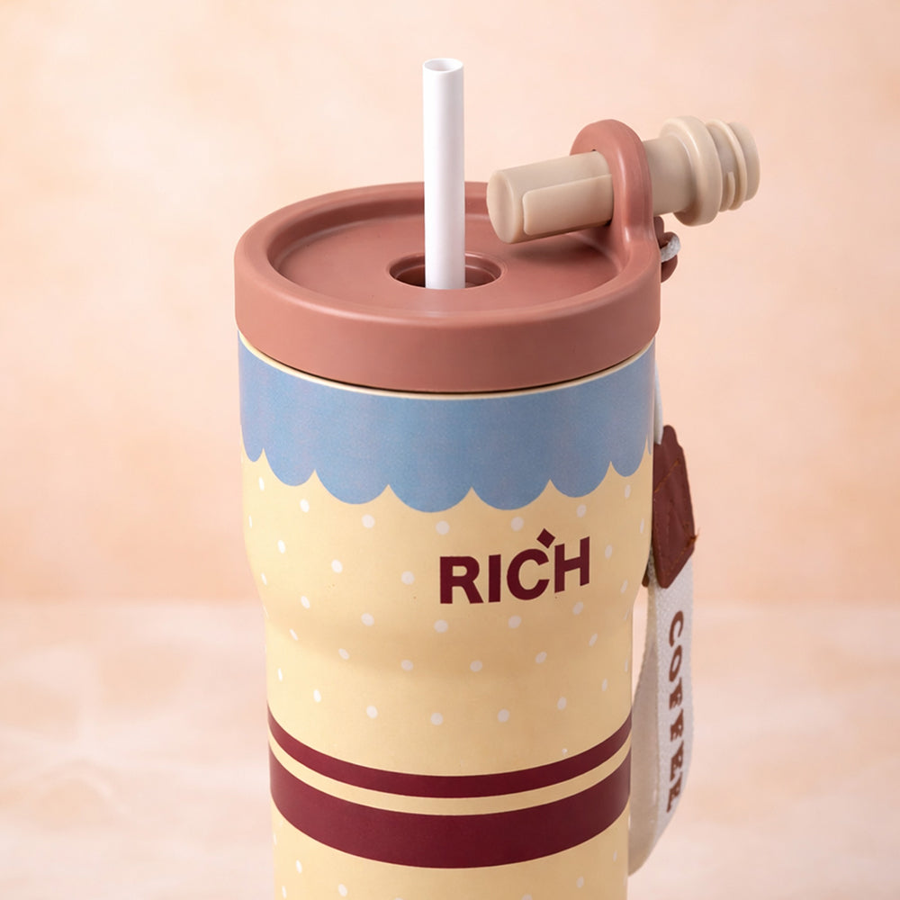 Yellow Polka Rich Series, Stainless Steel Tumbler and Water Bottle for Kids, Teens and Adults, 560 ml