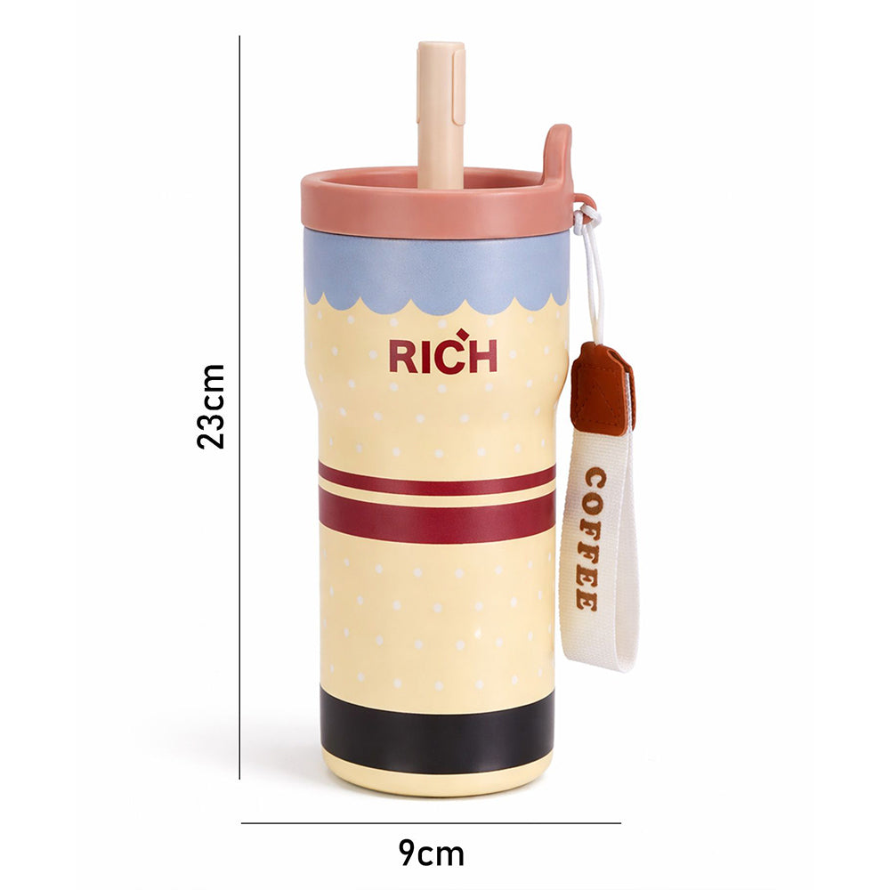 Yellow Polka Rich Series, Stainless Steel Tumbler and Water Bottle for Kids, Teens and Adults, 560 ml