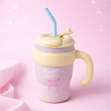 Yellow Pink Bow, Bubble Lid series, with detachable infuser Stainless Steel Kids Tumbler Water Bottle , 680ml