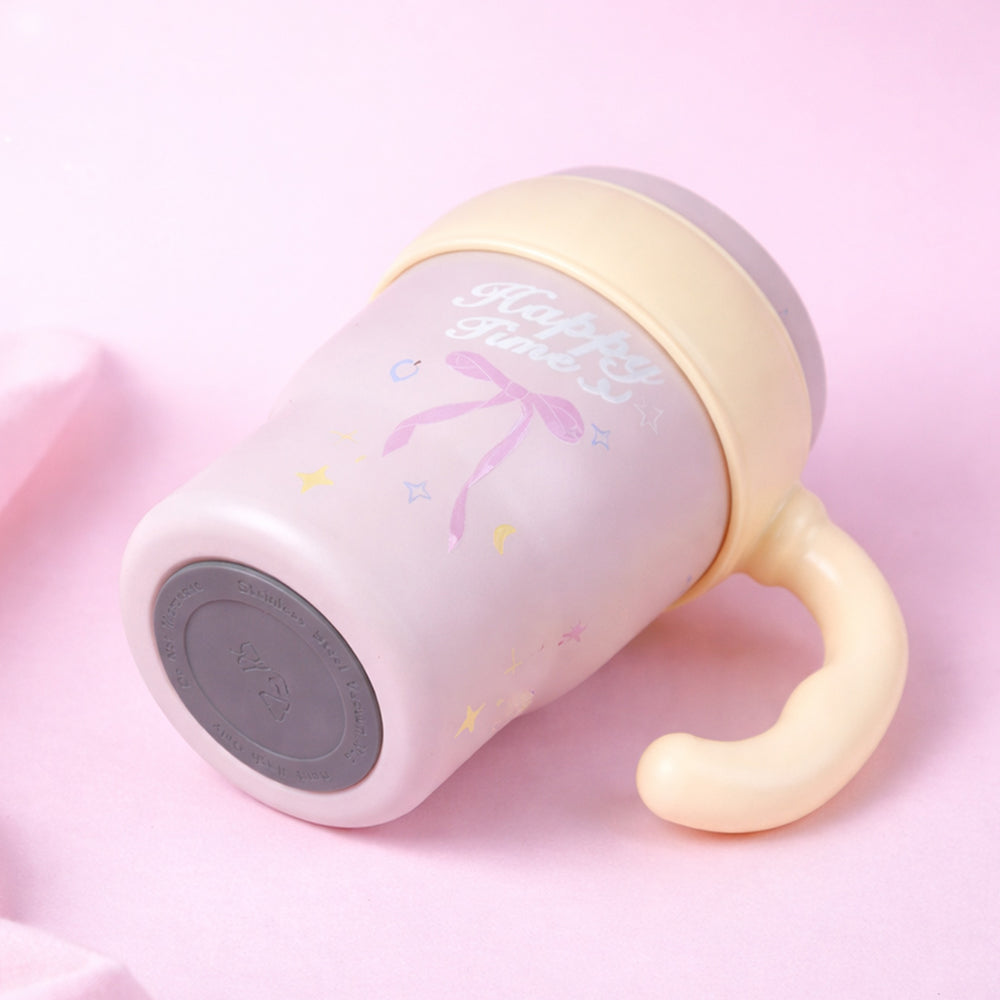 Yellow Pink Bow, Bubble Lid series, with detachable infuser Stainless Steel Kids Tumbler Water Bottle , 680ml