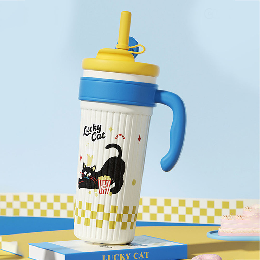 Yellow Lid, popcorn Cat, Twilight Tumbler  Series, Stainless Steel Tumbler and Water Bottle for Teens and Adults, 750 ml