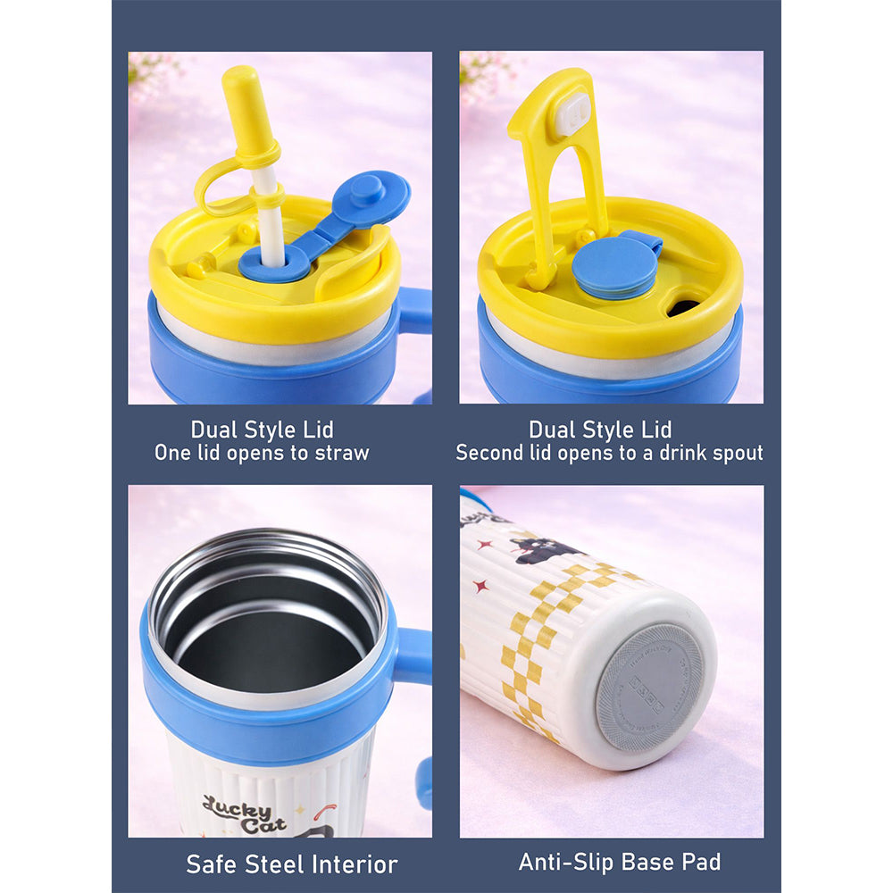 Yellow Lid, popcorn Cat, Twilight Tumbler  Series, Stainless Steel Tumbler and Water Bottle for Teens and Adults, 750 ml