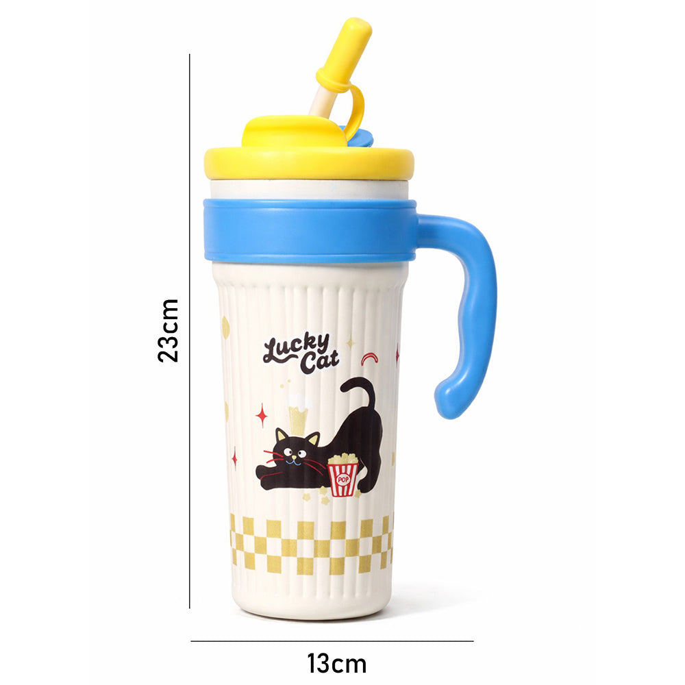 Yellow Lid, popcorn Cat, Twilight Tumbler  Series, Stainless Steel Tumbler and Water Bottle for Teens and Adults, 750 ml