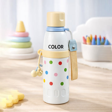Yellow Polka Dots Stripes Cap Series,  Stainless Steel Kids Water Bottle , 520ml